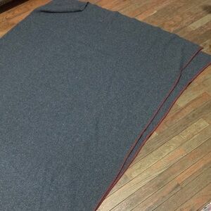 Gray Wool Blanket with Red Trim